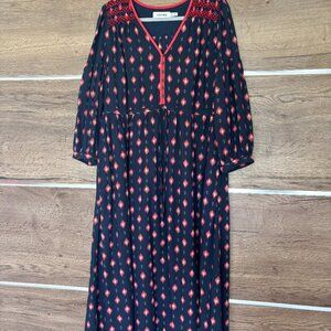 Cefinn Yula Navy Ikat Print Drawstring Waist Dress - Size 12 US/16UK